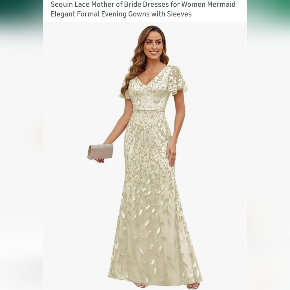 Elegant Cream Sequin Lace Evening Gown Great Mother Of The Bride Dress